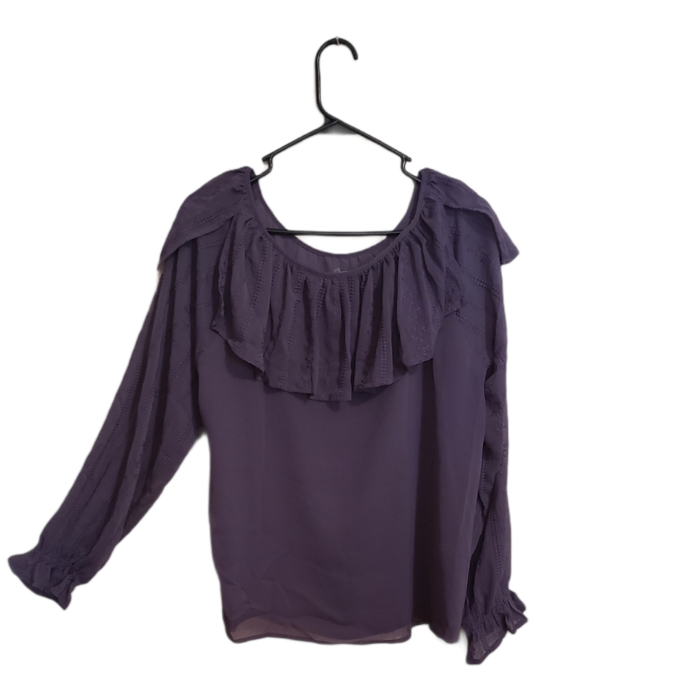 Women's Purple Embroidered Ruffles Top